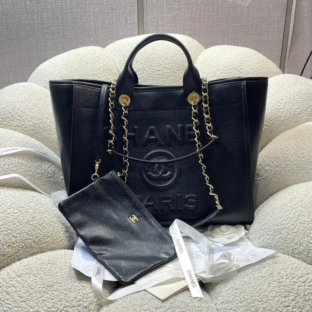 Chanel A66941 Large Tote Shopping Bag Caviar Calfskin Black