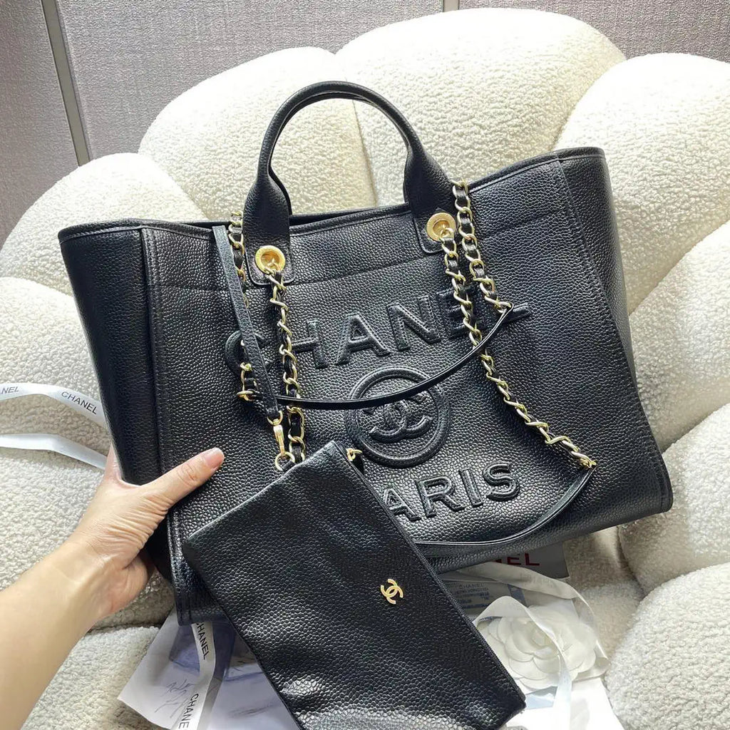 Chanel A66941 Large Tote Shopping Bag Caviar Calfskin Black