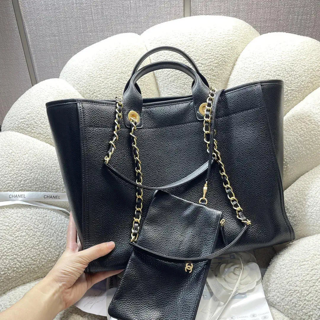 Chanel A66941 Large Tote Shopping Bag Caviar Calfskin Black