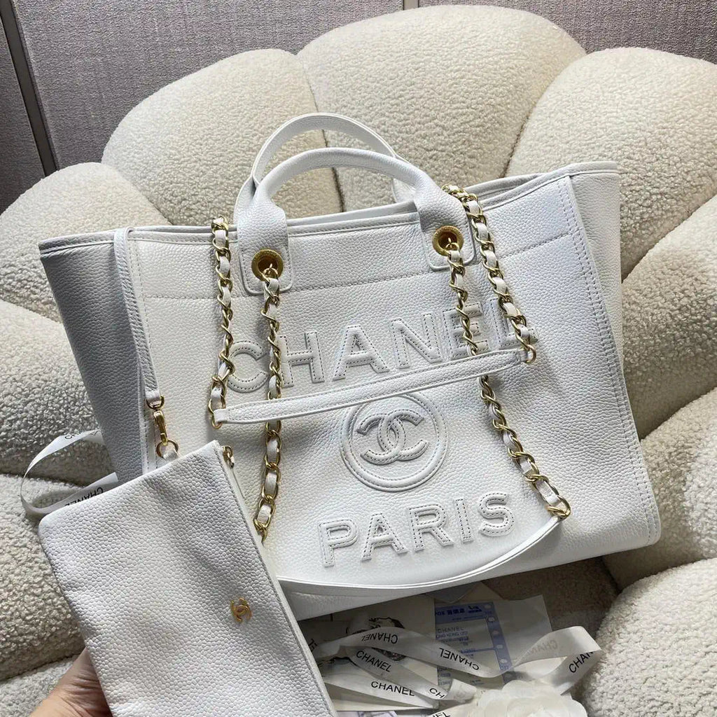 Chanel A66941 Large Tote Shopping Bag Caviar Calfskin White