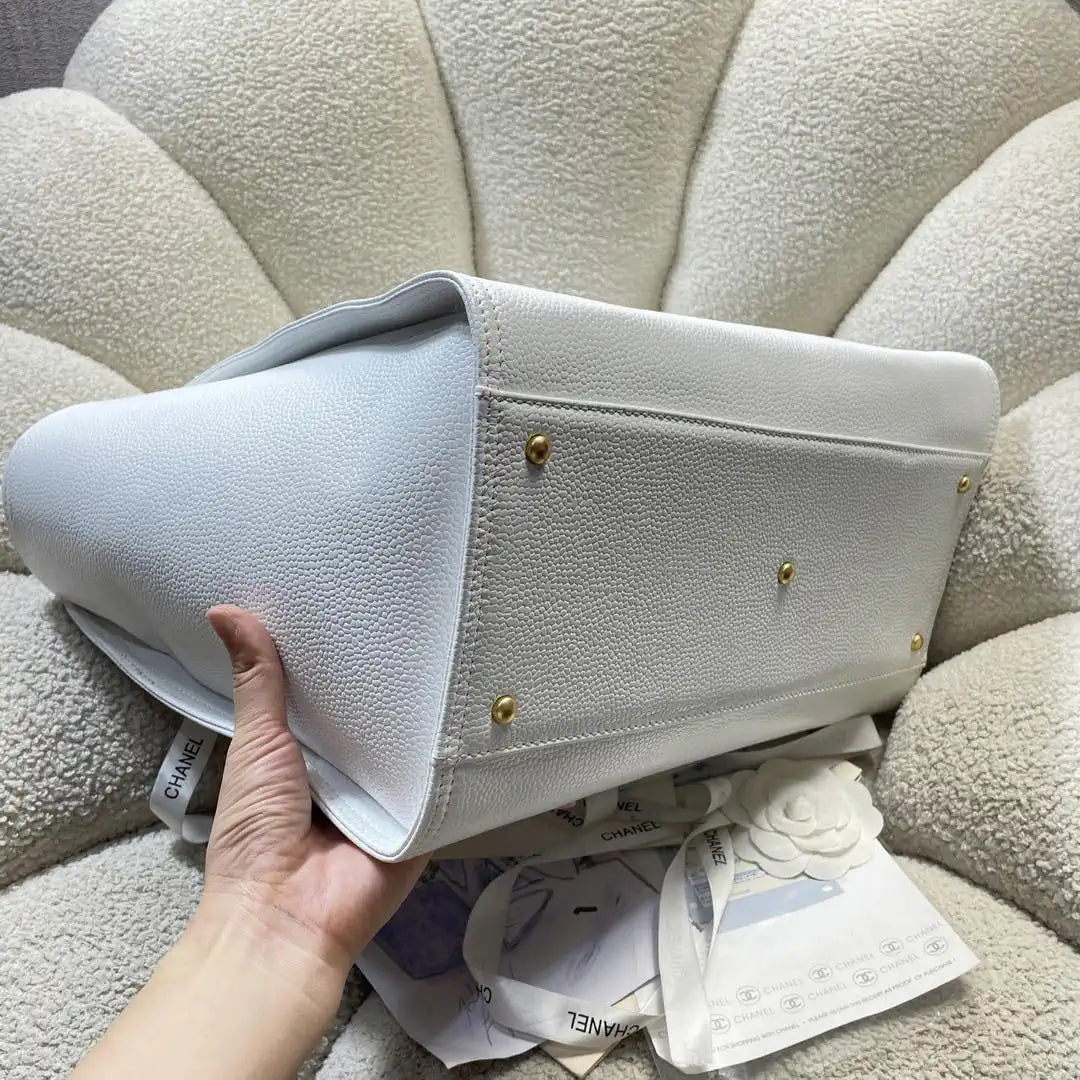 Chanel A66941 Large Tote Shopping Bag Caviar Calfskin White