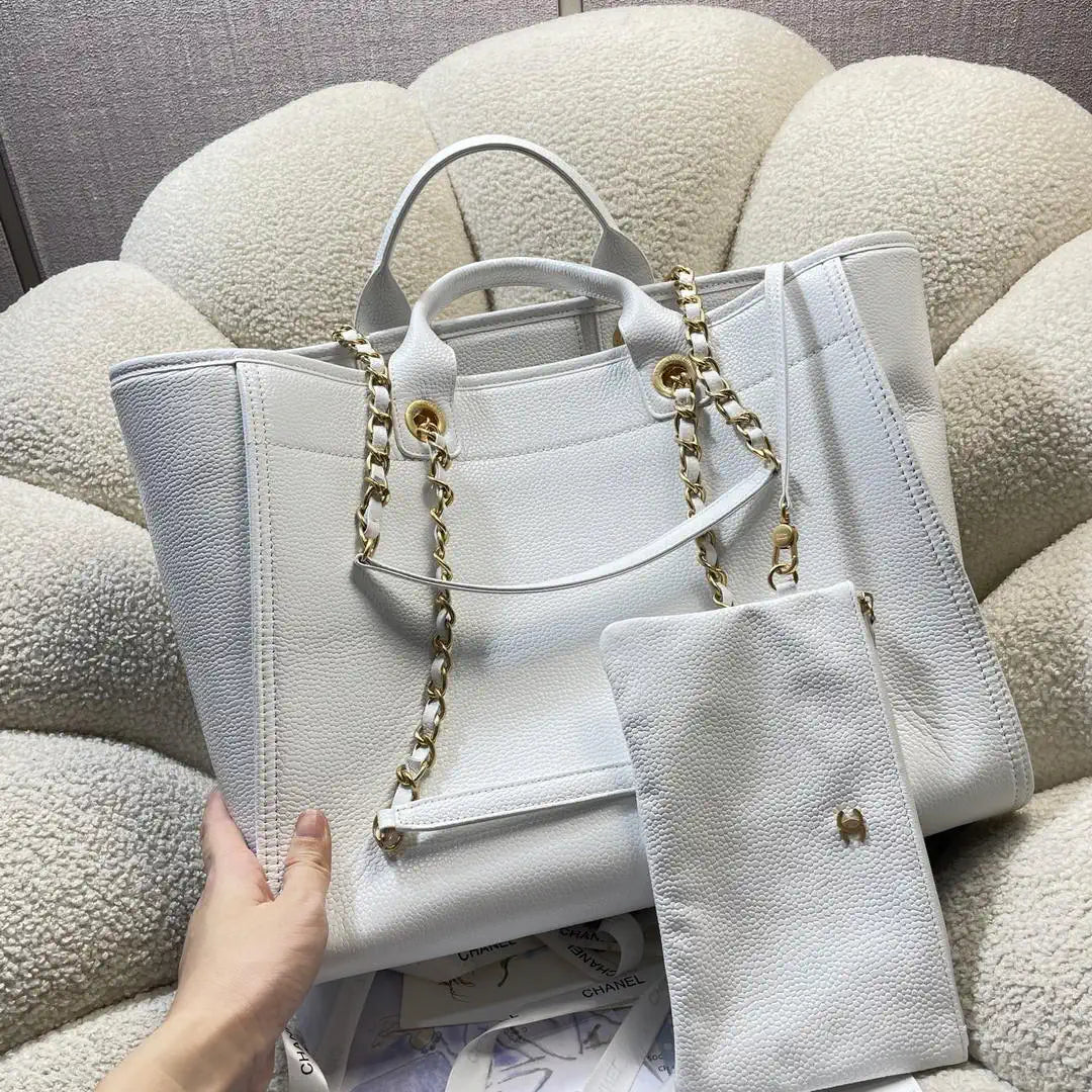 Chanel A66941 Large Tote Shopping Bag Caviar Calfskin White