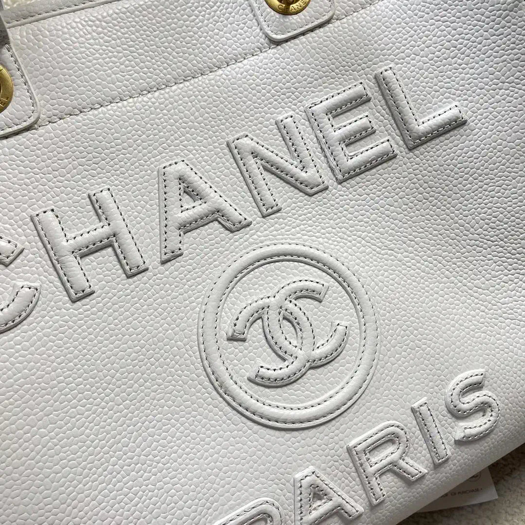 Chanel A66941 Large Tote Shopping Bag Caviar Calfskin White