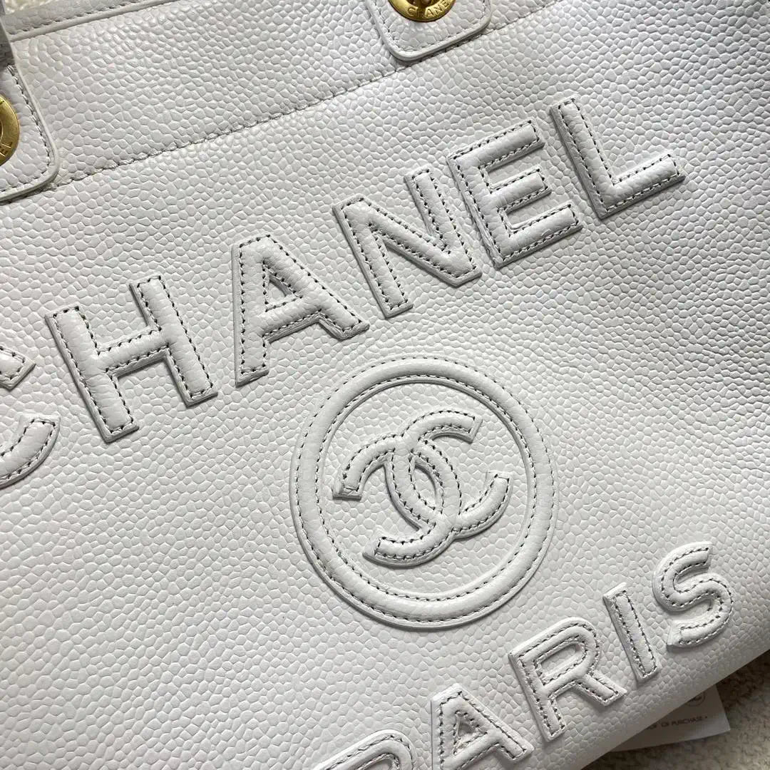 Chanel A66941 Large Tote Shopping Bag Caviar Calfskin White