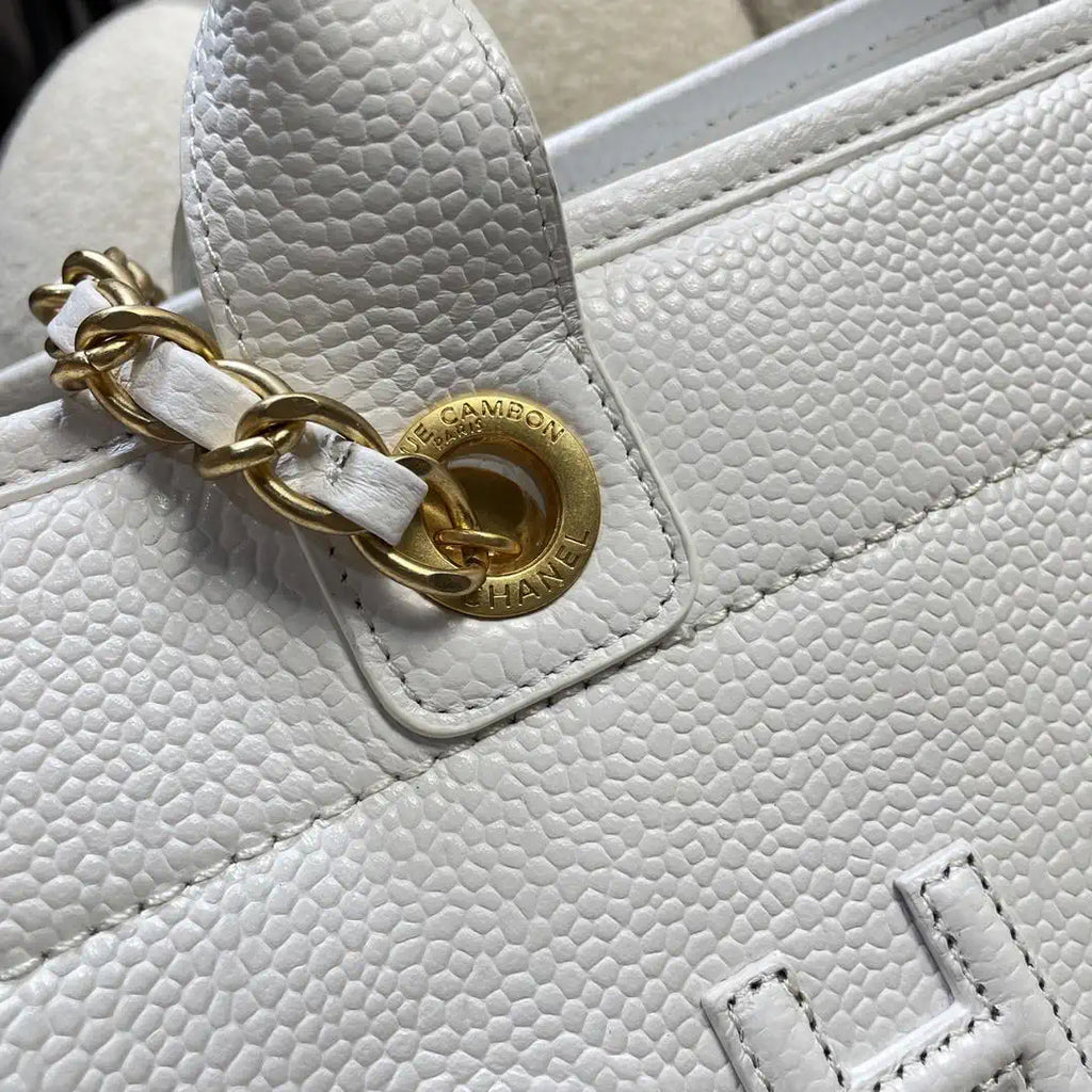 Chanel A66941 Large Tote Shopping Bag Caviar Calfskin White