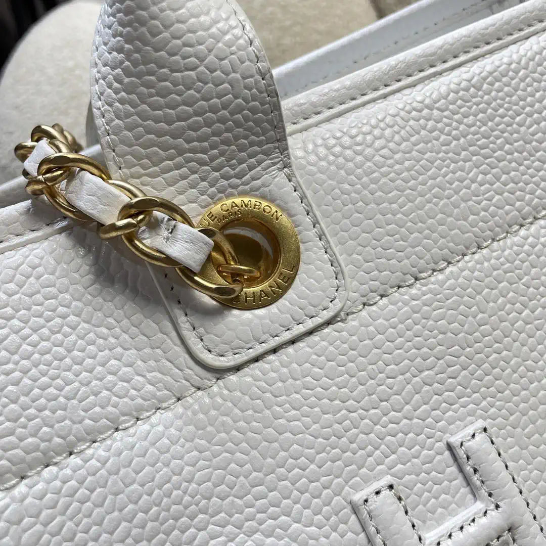 Chanel A66941 Large Tote Shopping Bag Caviar Calfskin White