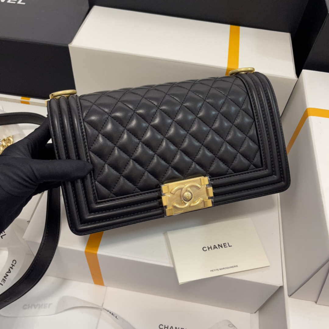 Chanel A67086 Boy Handbag Black Lambskin Leather Gold - Default Title - View 1