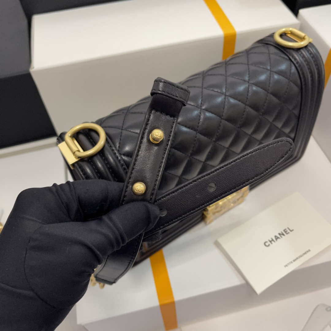Chanel A67086 Boy Handbag Black Lambskin Leather Gold