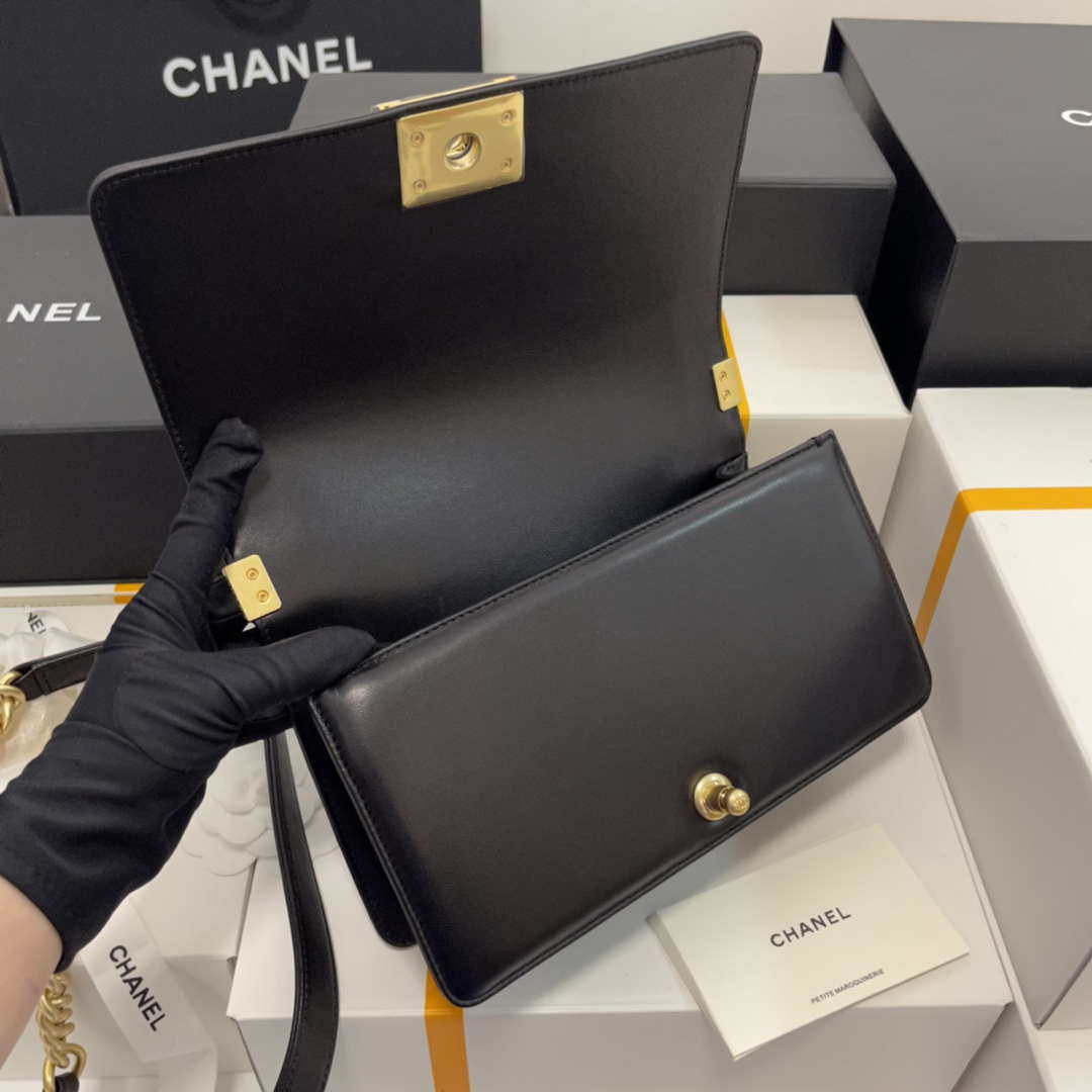 Chanel A67086 Boy Handbag Black Lambskin Leather Gold