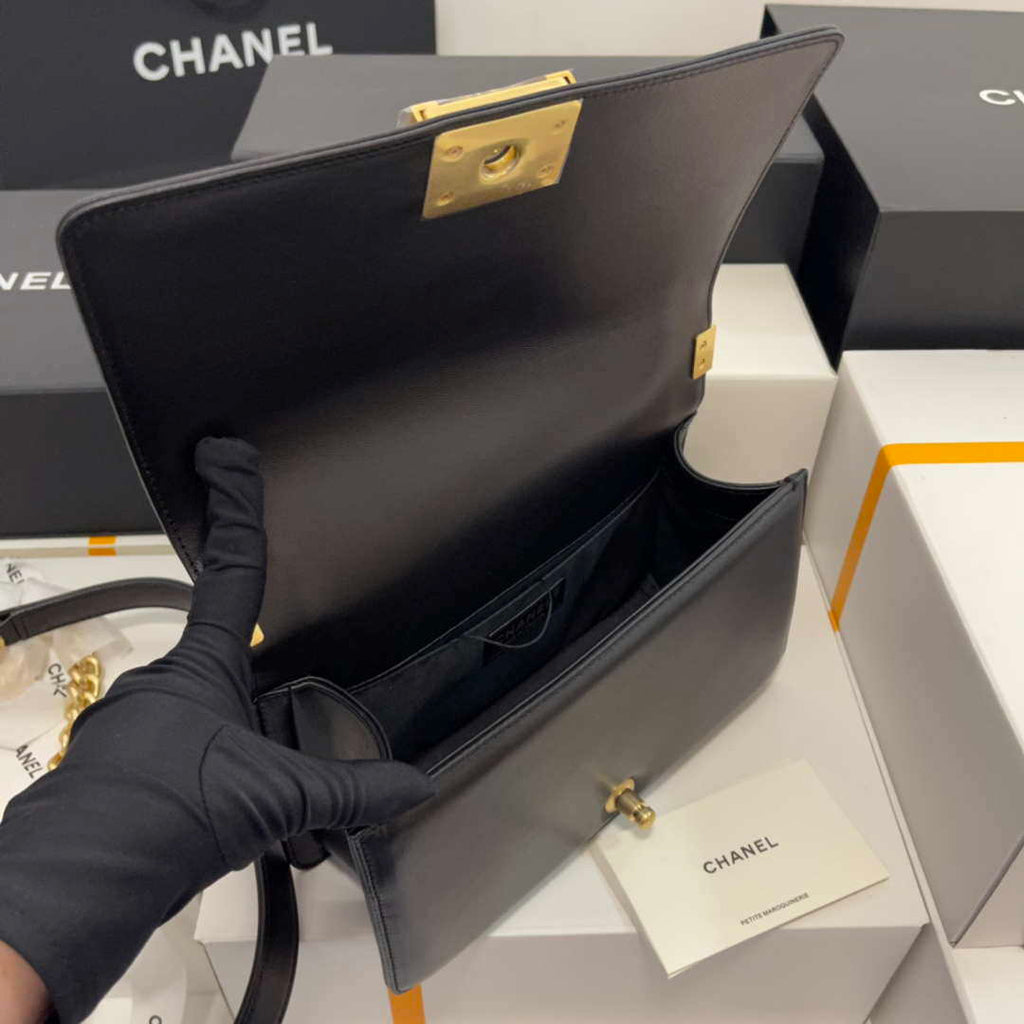 Chanel A67086 Boy Handbag Black Lambskin Leather Gold