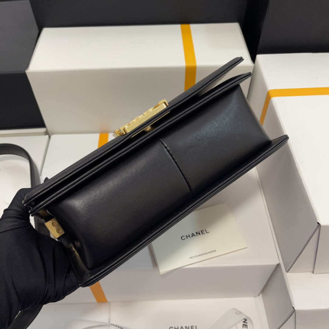 Chanel A67086 Boy Handbag Black Lambskin Leather Gold - Default Title - View 8