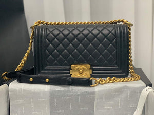 Chanel A67086 Boy Handbag Black Leather Gold - Default Title - View 1
