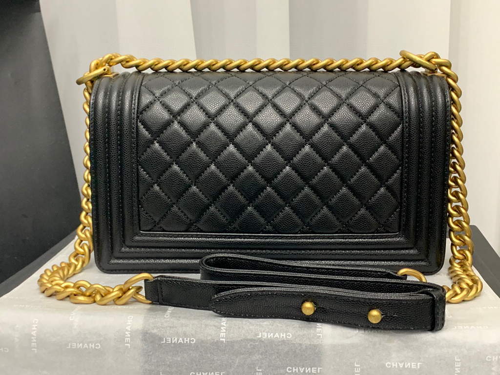 Chanel A67086 Boy Handbag Black Leather Gold