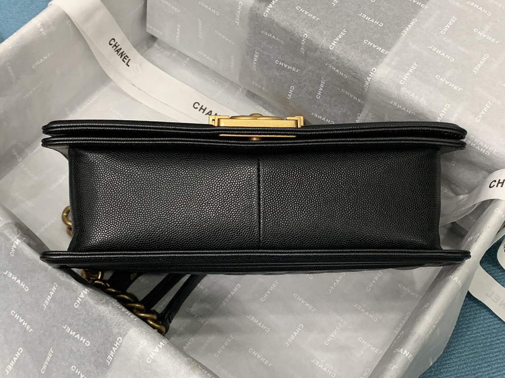 Chanel A67086 Boy Handbag Black Leather Gold
