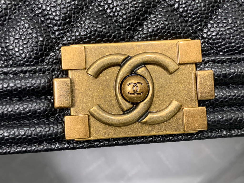 Chanel A67086 Boy Handbag Black Leather Bronze