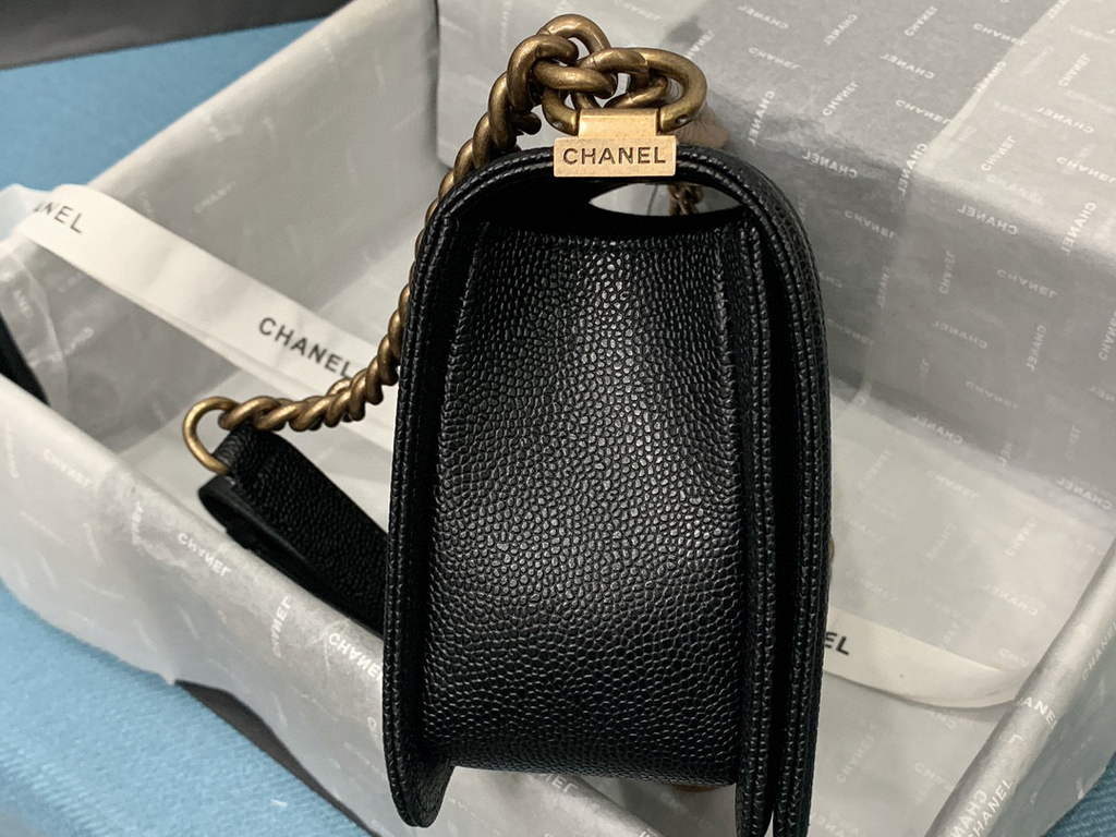 Chanel A67086 Boy Handbag Black Leather Bronze