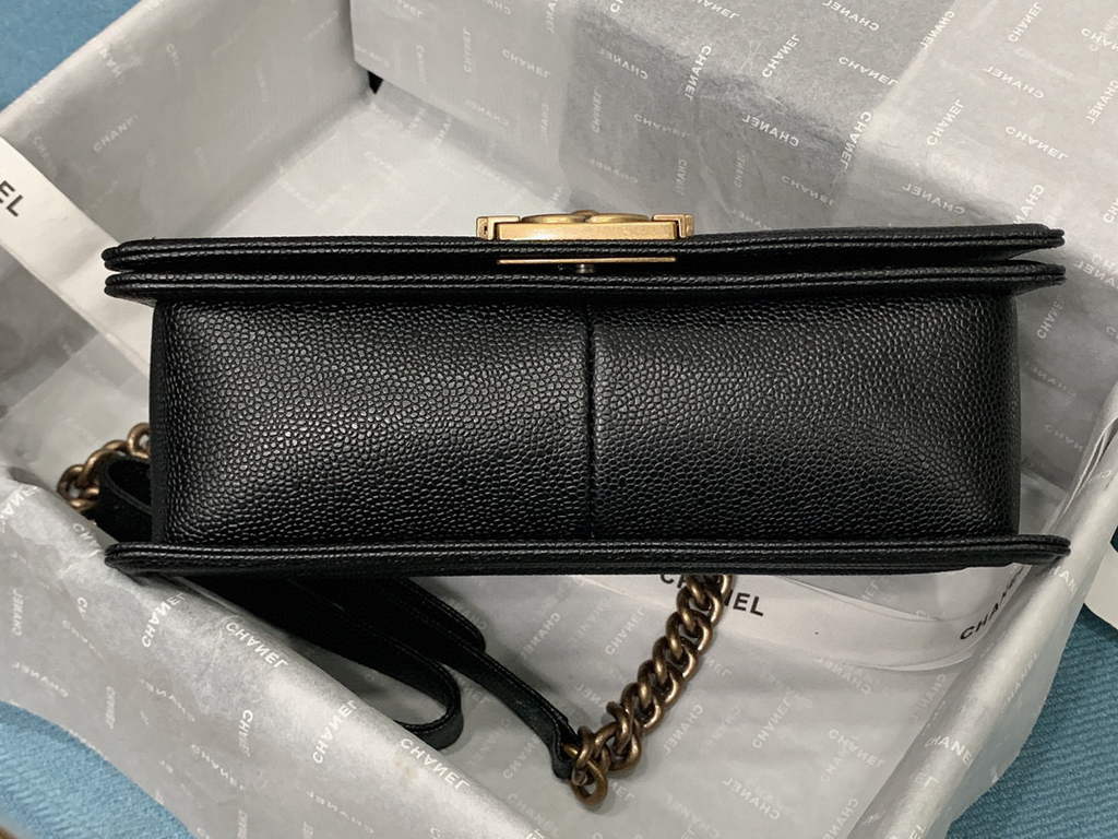 Chanel A67086 Boy Handbag Black Leather Bronze