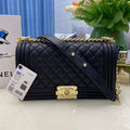 Chanel A67086 Boy Handbag Black Leather Light Gold - Default Title - View 1