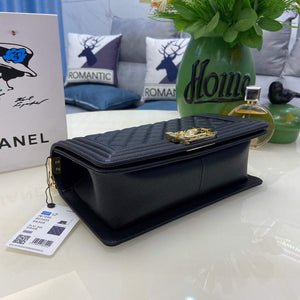 Chanel A67086 Boy Handbag Black Leather Light Gold - Default Title - View 6