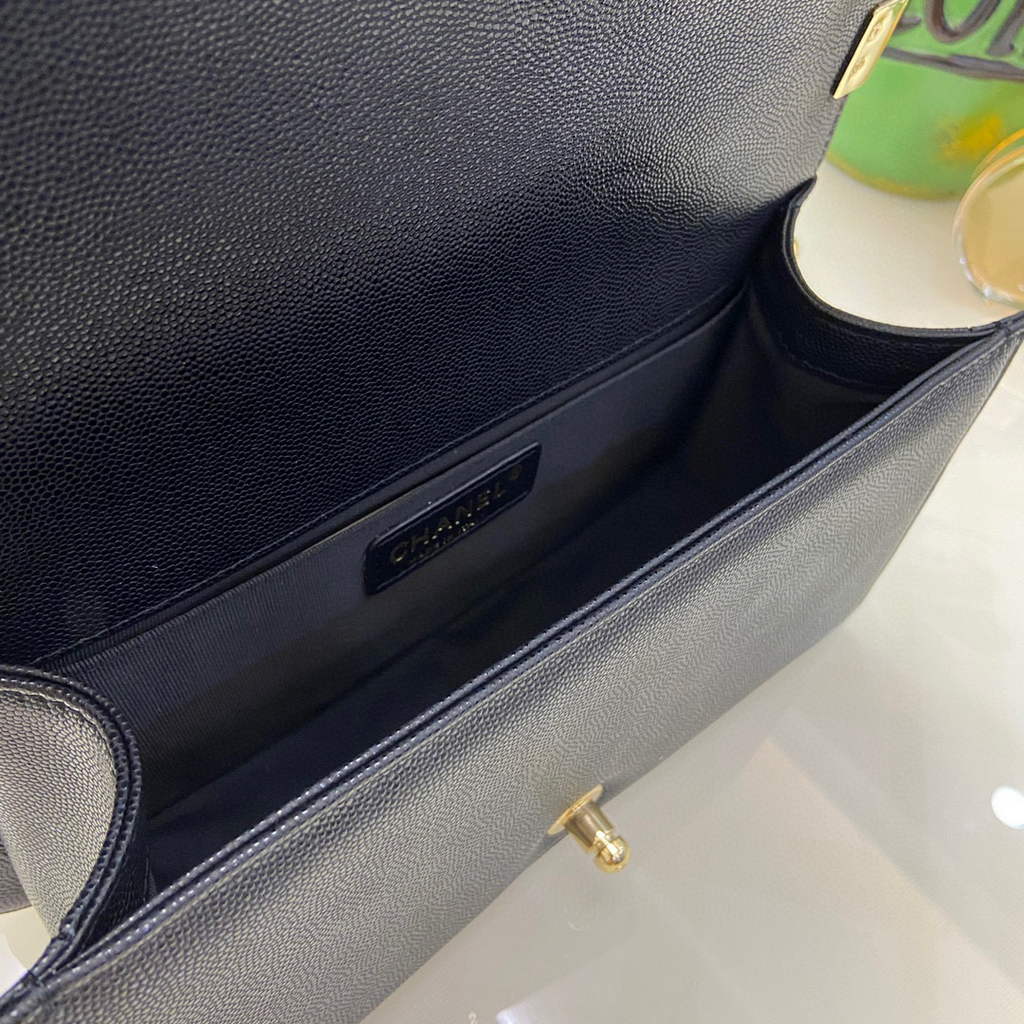 Chanel A67086 Boy Handbag Black Leather Light Gold