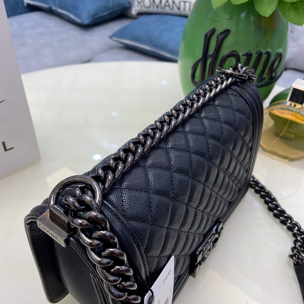 Chanel A67086 Boy Handbag Black Leather Light Black