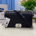 Chanel A67086 Boy Handbag Black Leather Silver