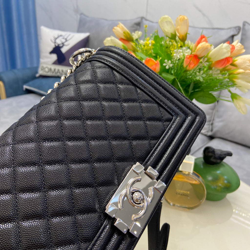 Chanel A67086 Boy Handbag Black Leather Silver