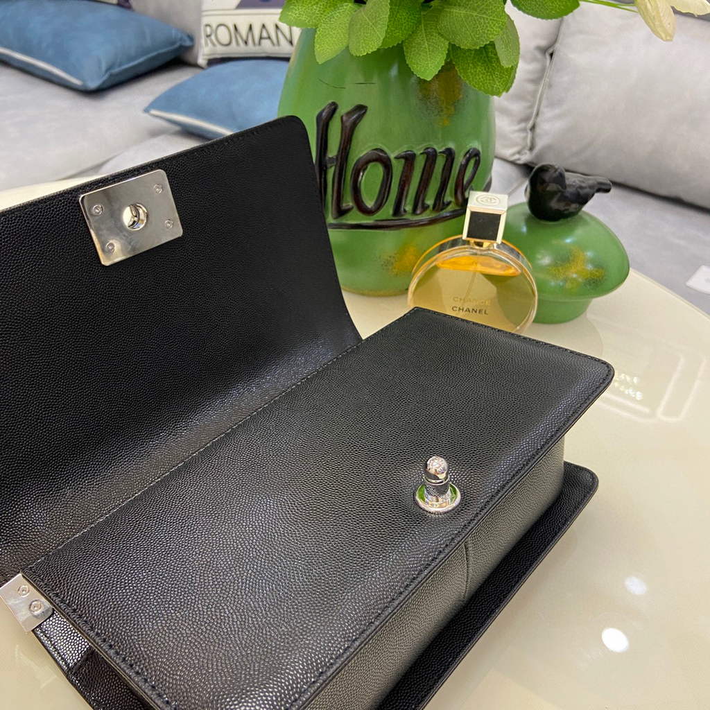 Chanel A67086 Boy Handbag Black Leather Silver
