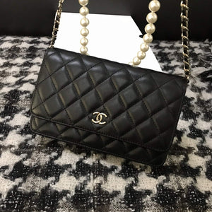 Chanel A68052 Wallet on Chain bag lambskin Imitation Pearls gold Black - Default Title - View 9