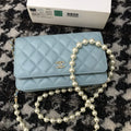 Chanel A68052 Wallet on Chain bag lambskin Imitation Pearls gold Light Blue - Default Title - View 1