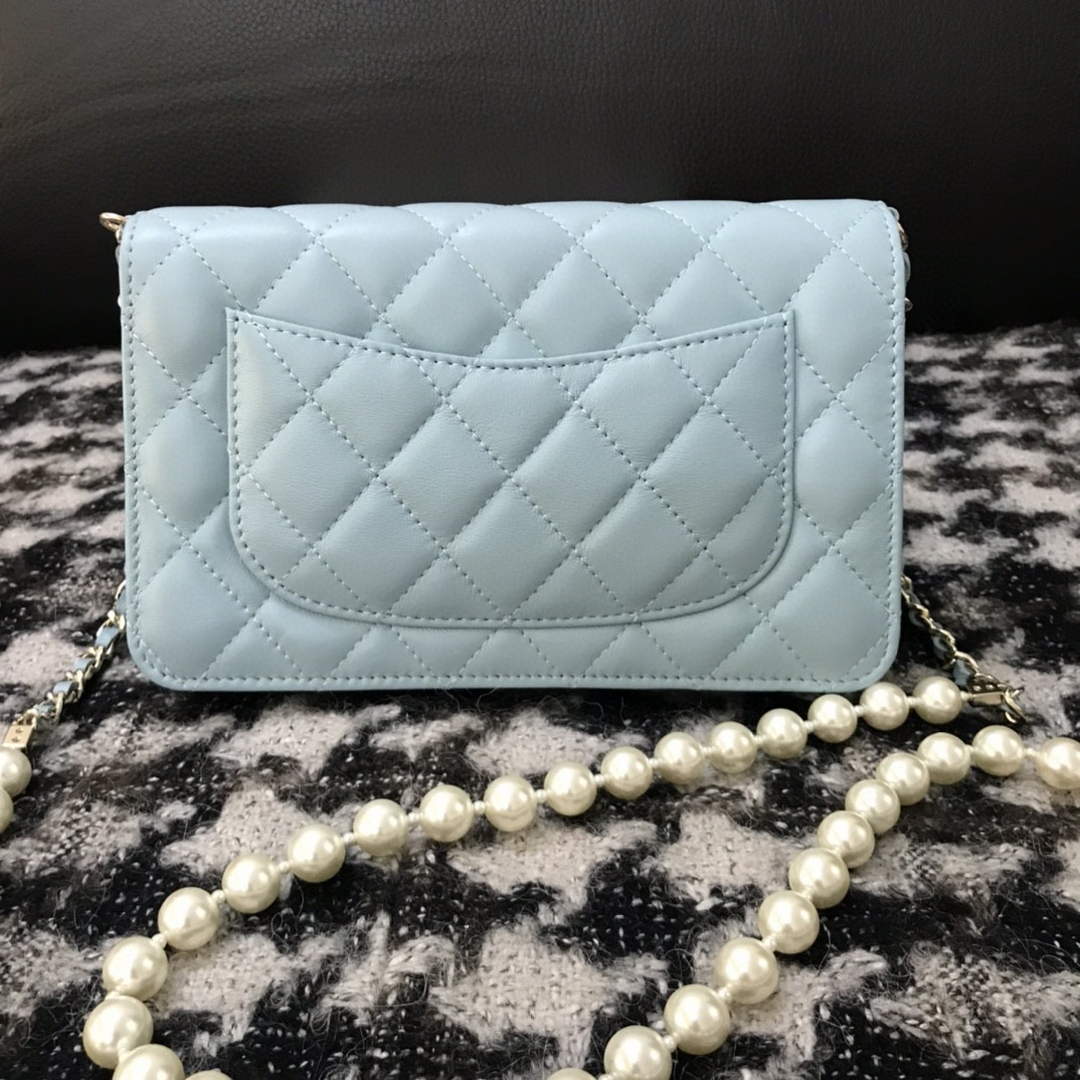 Chanel A68052 Wallet on Chain bag lambskin Imitation Pearls gold Light Blue - Default Title - View 5