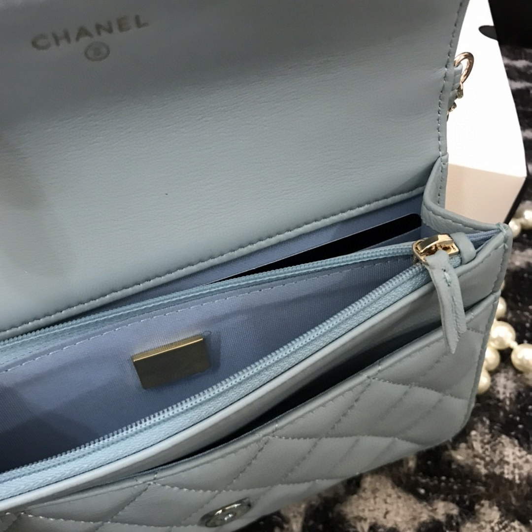Chanel A68052 Wallet on Chain bag lambskin Imitation Pearls gold Light Blue - Default Title - View 8