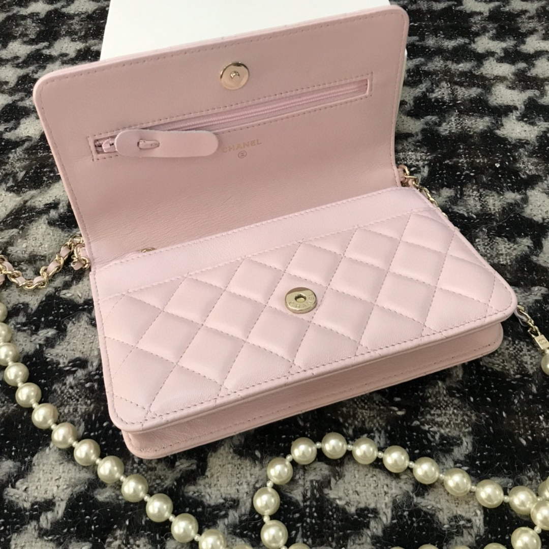 Chanel A68052 Wallet on Chain bag lambskin Imitation Pearls gold Pink - Default Title - View 5