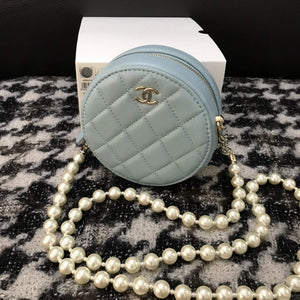 Chanel A68055 Chanel clutch with chain Round Bag Lambskin Blue - Default Title - View 1