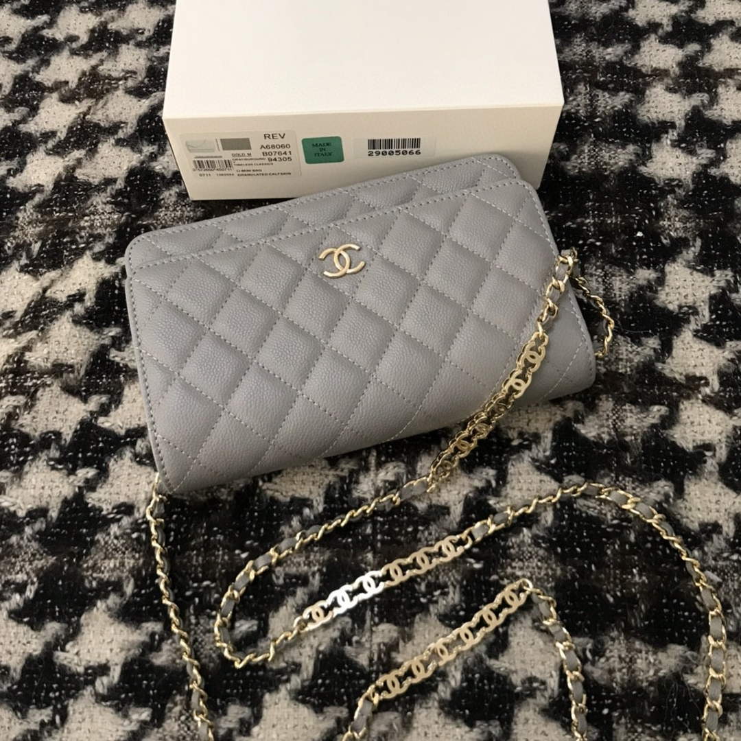 Chanel A68060 Wallet on Chain bag Grained Calfskin gold Grey - Default Title - View 1