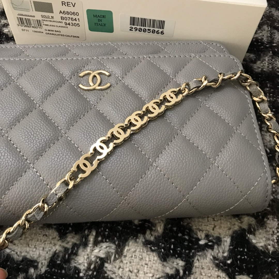 Chanel A68060 Wallet on Chain bag Grained Calfskin gold Grey