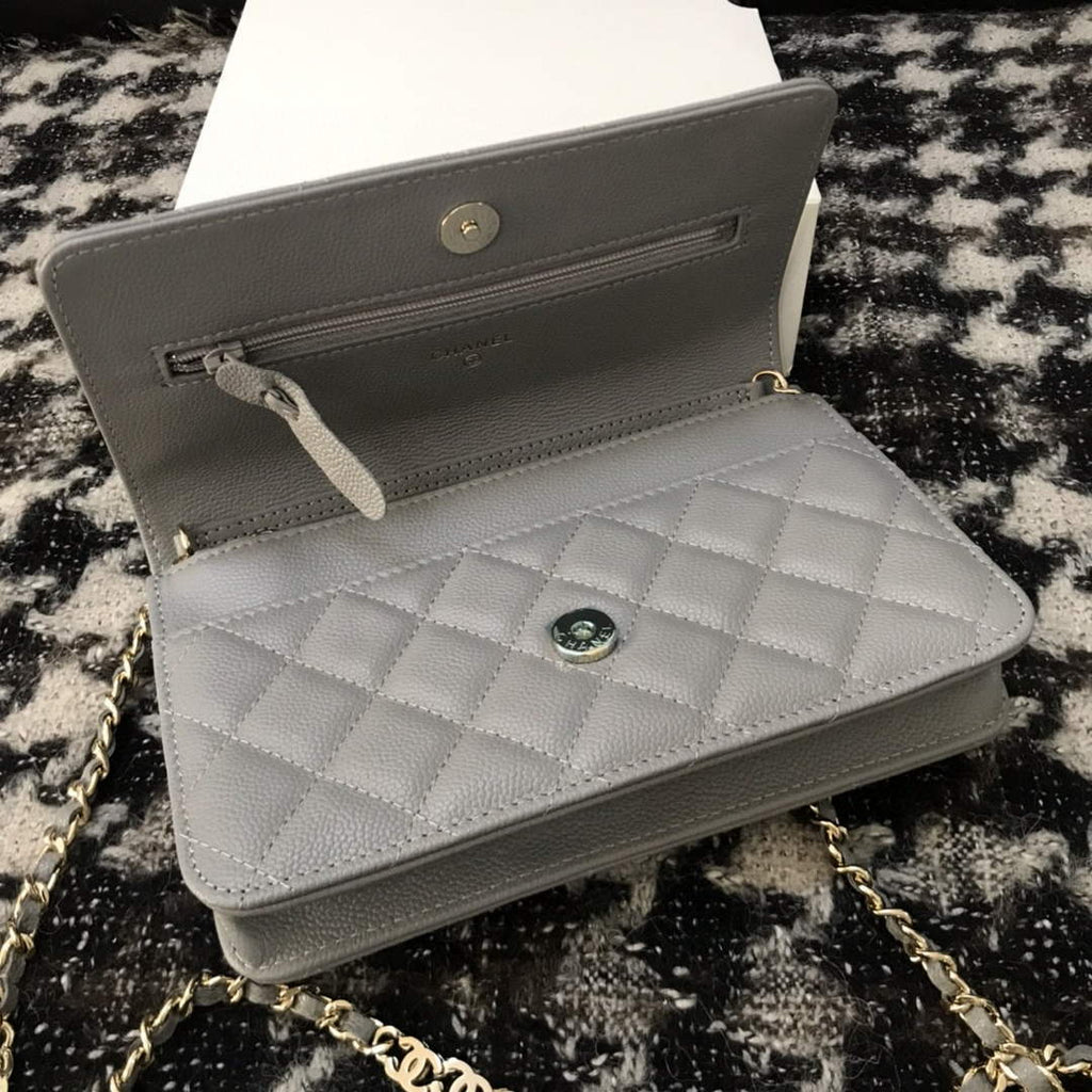 Chanel A68060 Wallet on Chain bag Grained Calfskin gold Grey