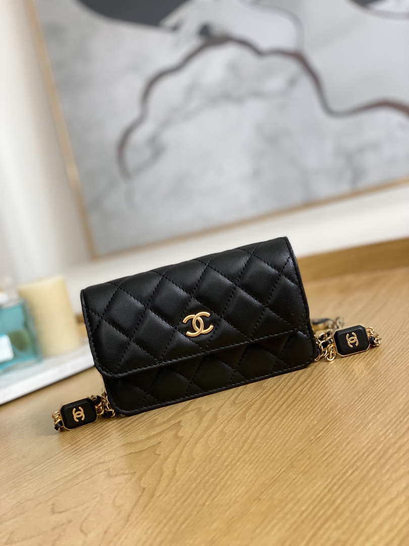 Chanel A68098 Mini Flap Bag Lambskin Onyx Small Square Stewardess Bag Black - Default Title - View 1