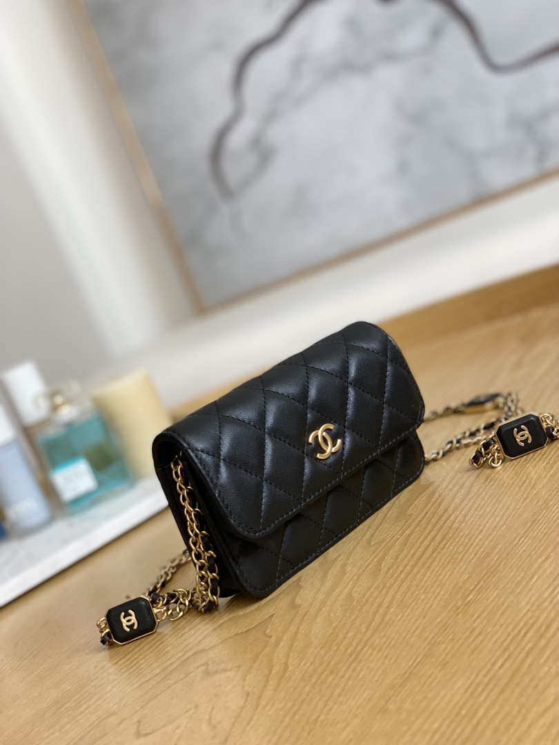 Chanel A68098 Mini Flap Bag Lambskin Onyx Small Square Stewardess Bag Black - Default Title - View 3