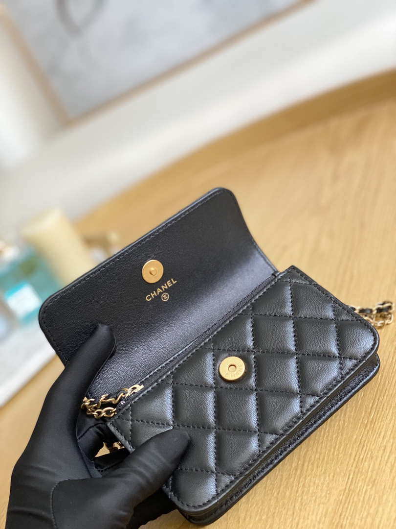 Chanel A68098 Mini Flap Bag Lambskin Onyx Small Square Stewardess Bag Black - Default Title - View 7
