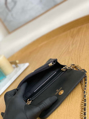 Chanel A68098 Mini Flap Bag Lambskin Onyx Small Square Stewardess Bag Black - Default Title - View 8