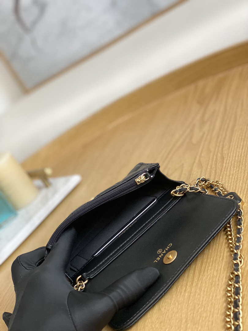 Chanel A68098 Mini Flap Bag Lambskin Onyx Small Square Stewardess Bag Black - Default Title - View 8
