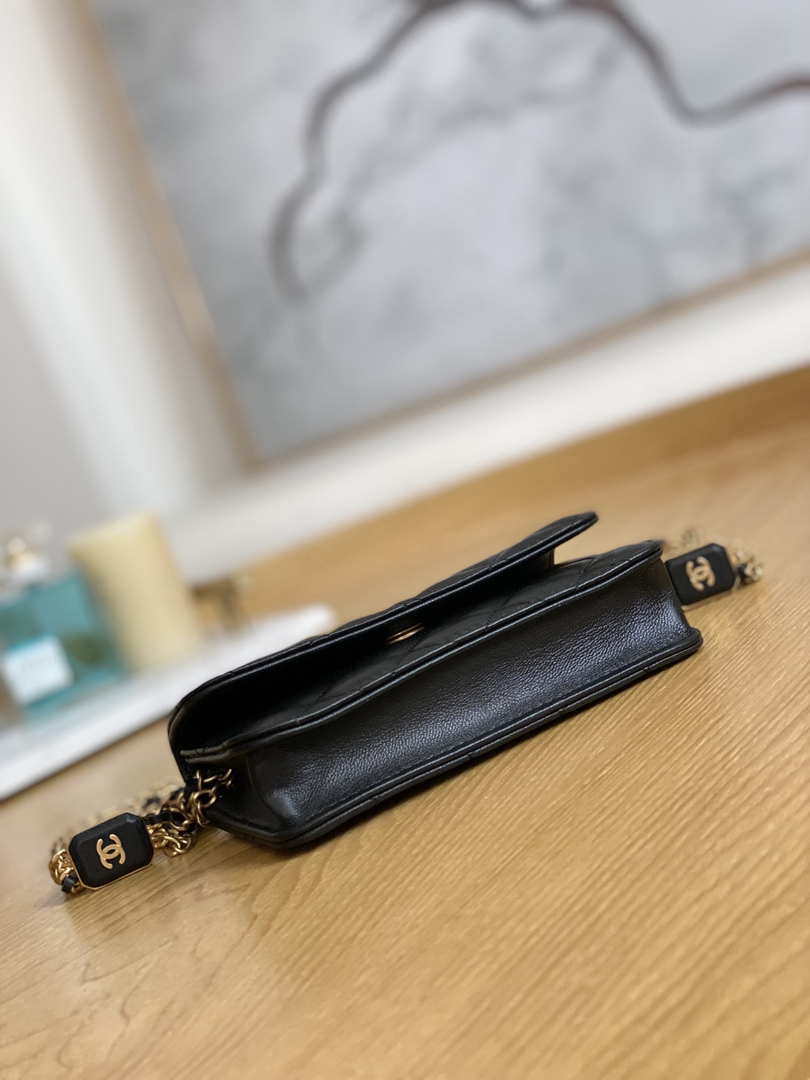 Chanel A68098 Mini Flap Bag Lambskin Onyx Small Square Stewardess Bag Black - Default Title - View 9