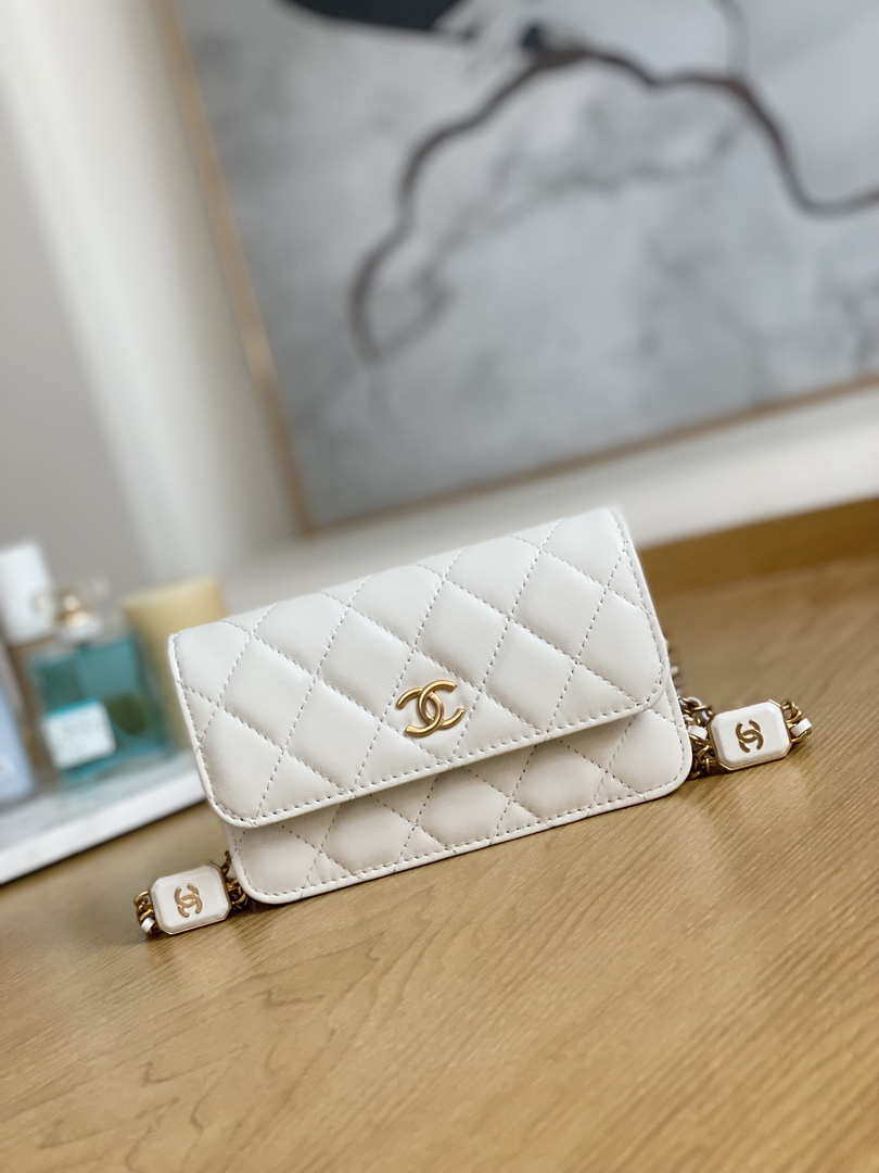 Chanel A68098 Mini Flap Bag Lambskin Onyx Small Square Stewardess Bag White - Default Title - View 1