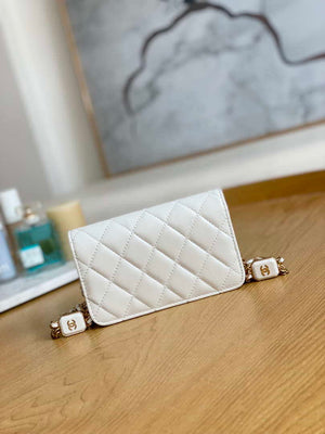 Chanel A68098 Mini Flap Bag Lambskin Onyx Small Square Stewardess Bag White - Default Title - View 2