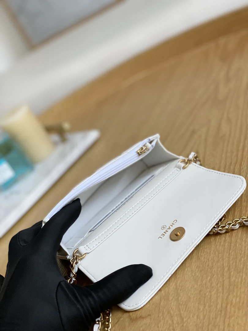Chanel A68098 Mini Flap Bag Lambskin Onyx Small Square Stewardess Bag White - Default Title - View 8