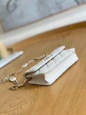 Chanel A68098 Mini Flap Bag Lambskin Onyx Small Square Stewardess Bag White - Default Title - View 9