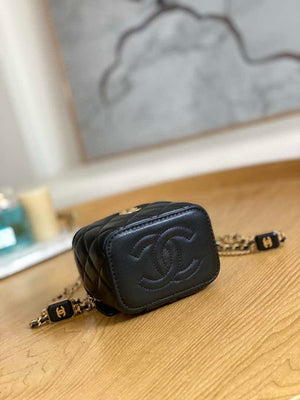 Chanel A68101 Mini Vanity with Chain Lambskin Gold Black - Default Title - View 4