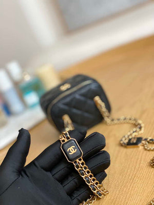 Chanel A68101 Mini Vanity with Chain Lambskin Gold Black - Default Title - View 5