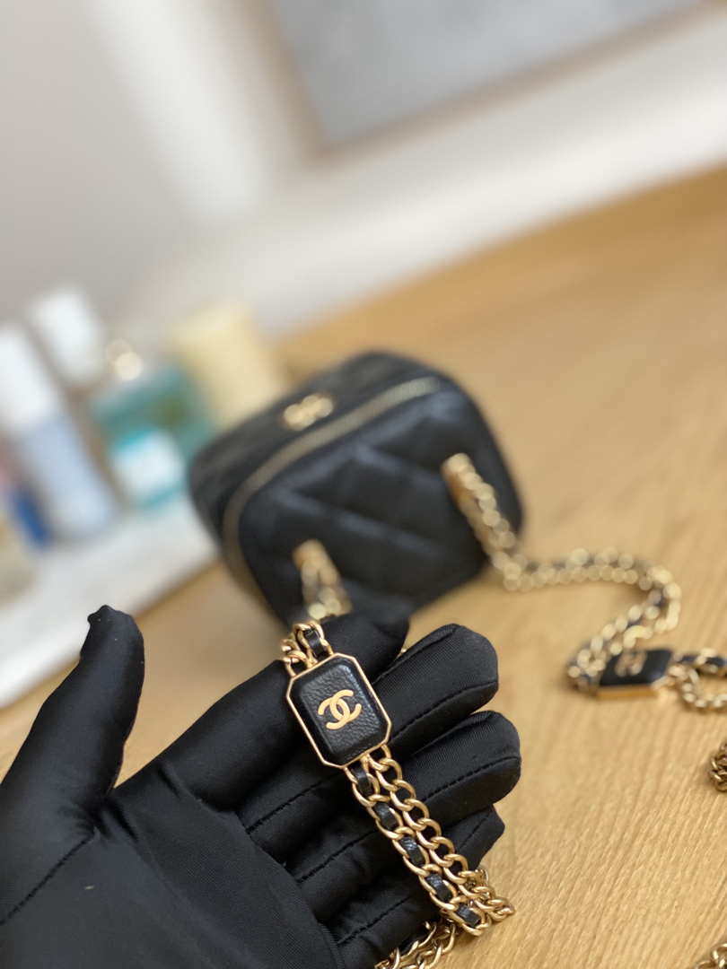Chanel A68101 Mini Vanity with Chain Lambskin Gold Black - Default Title - View 5